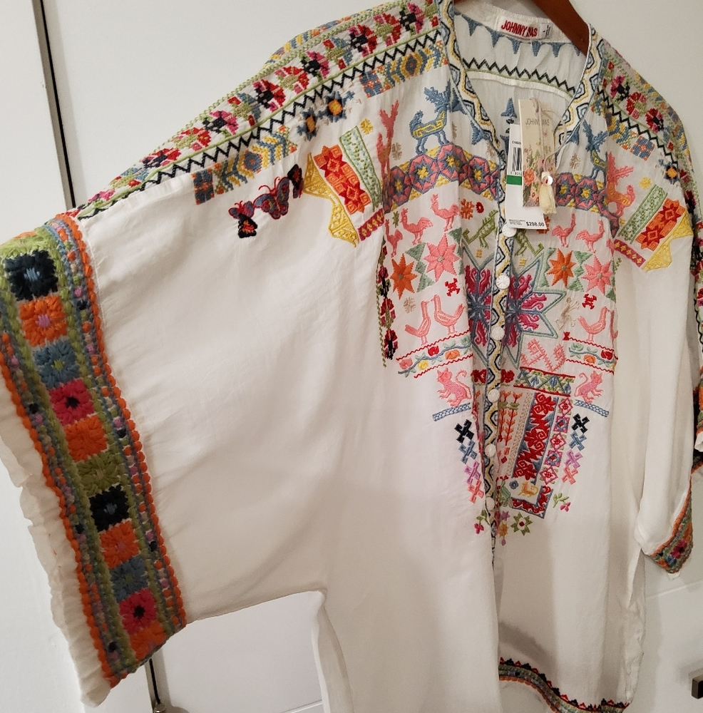Johnny Was Xylia Embroidered Button Front Blouse Size L - Picture 6 of 11